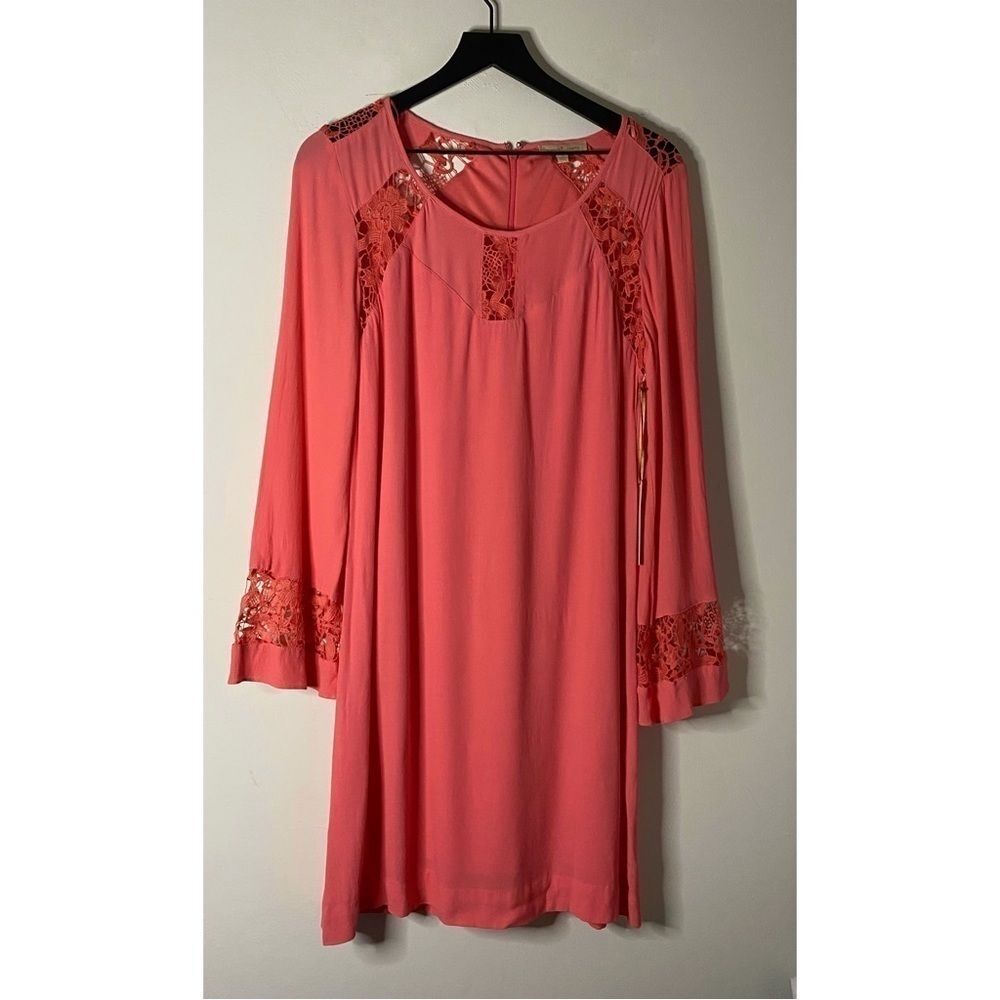 Gibson Latimer Pink Lace Bell Sleeve Dress Size S